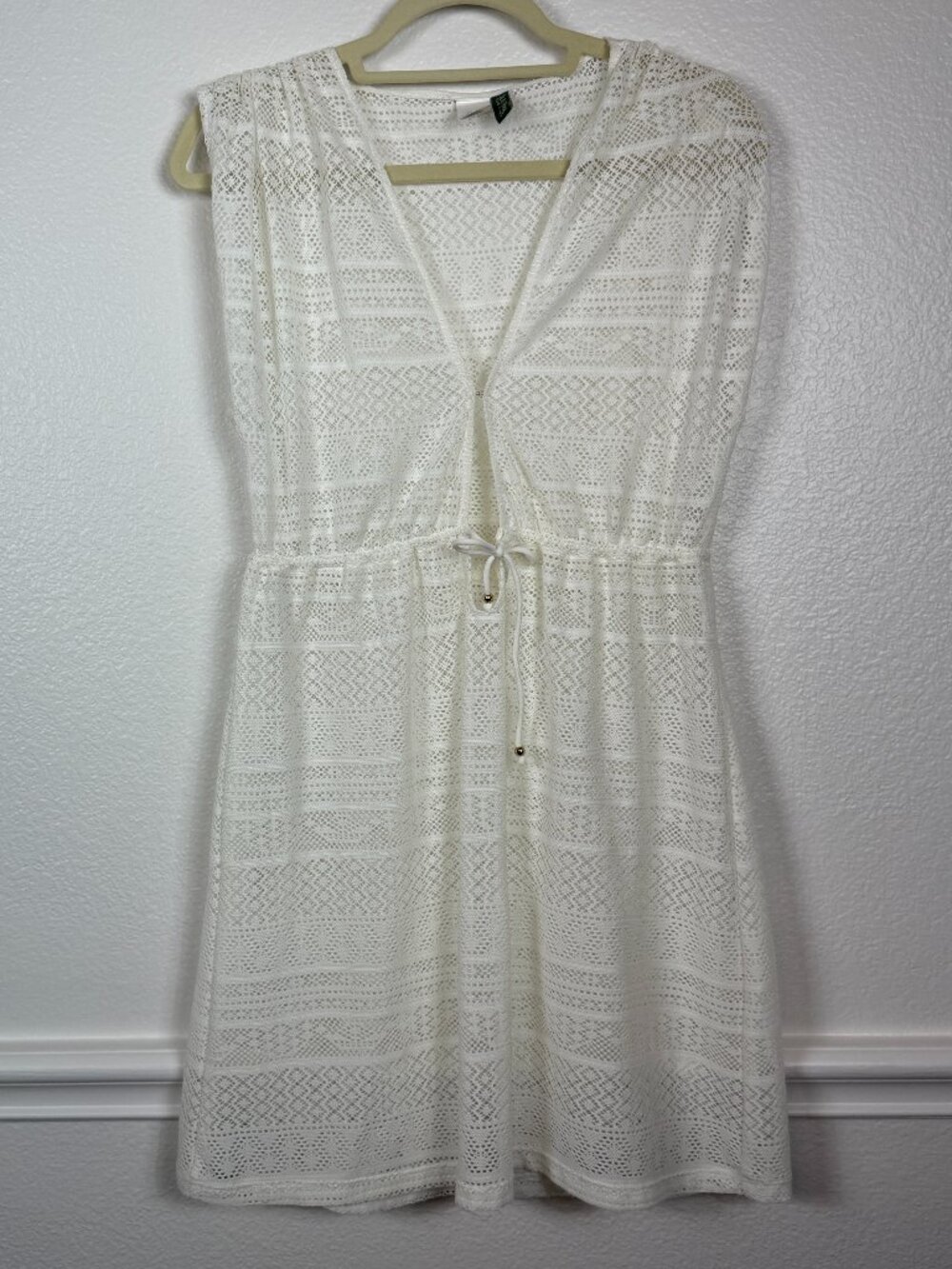 Lauren Ralph Lauren Lace Crotchet Detail Swim Cover-Up White Dress‎ Women's L